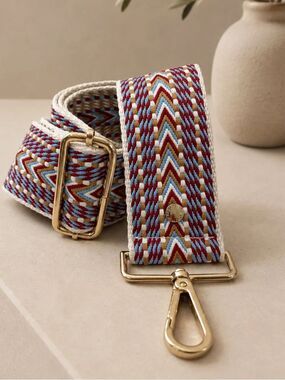 Boho Woven Adjustable Crossbody Bag Strap Red Blue Tan Gold Hardware